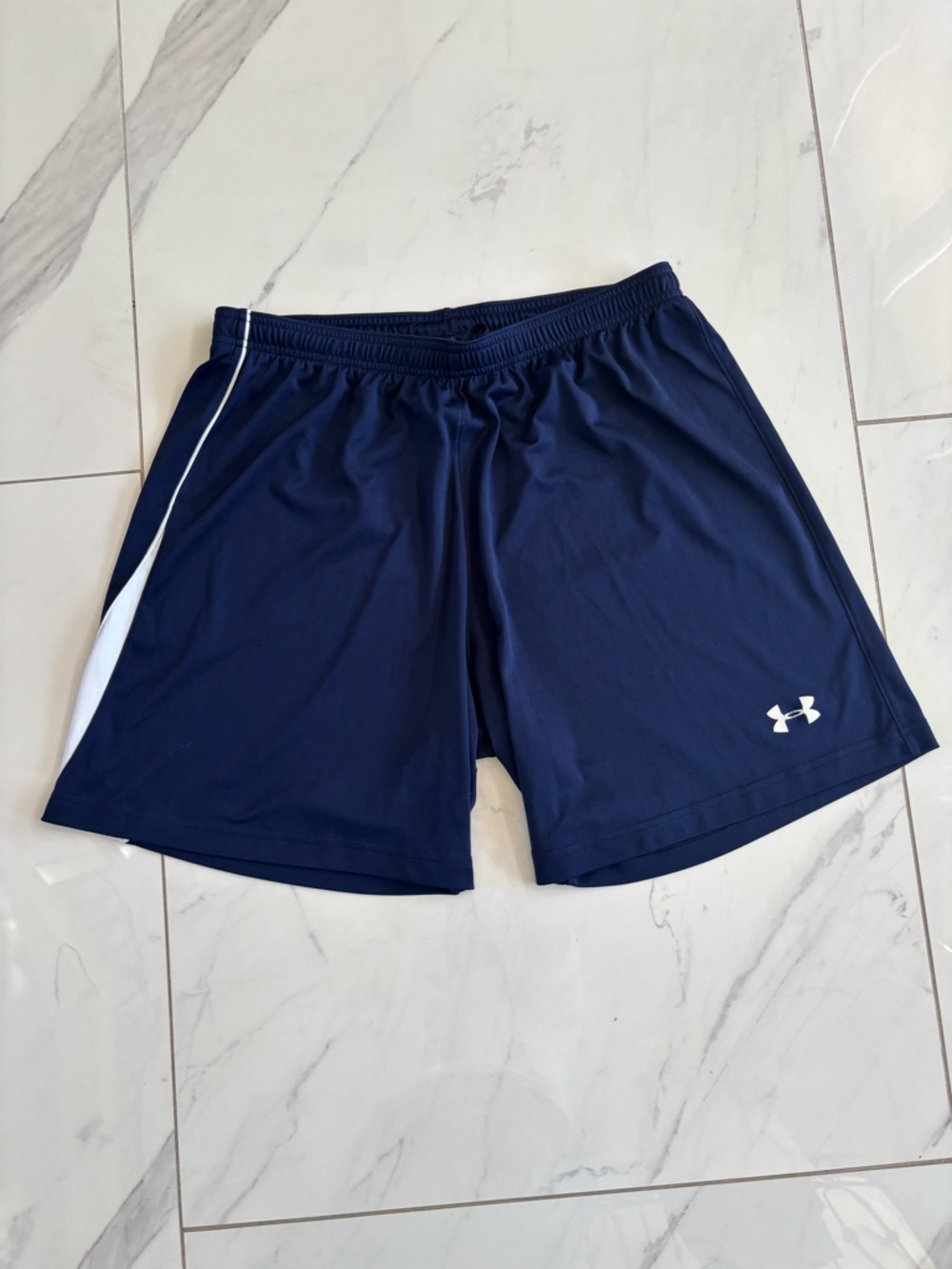 Under Armour Navy Blue Performance Shorts with White Accent and logo